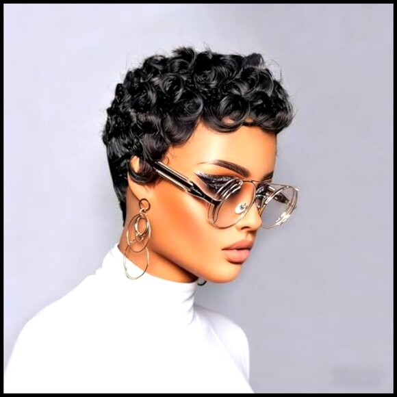 Curly Pixie Cut Human Hair Wig Glueless Layered With Bangs Daily Use main image 4